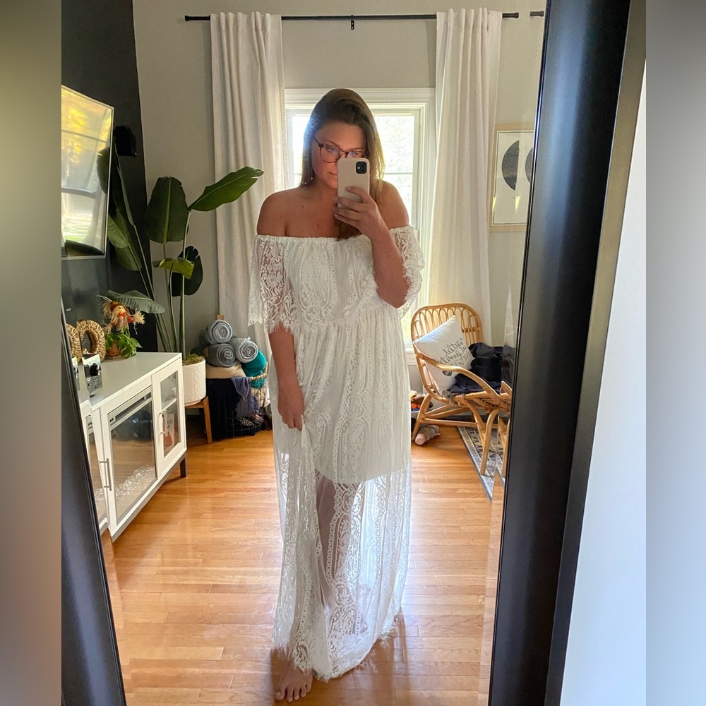 Short sleeve floral lace maxi dress